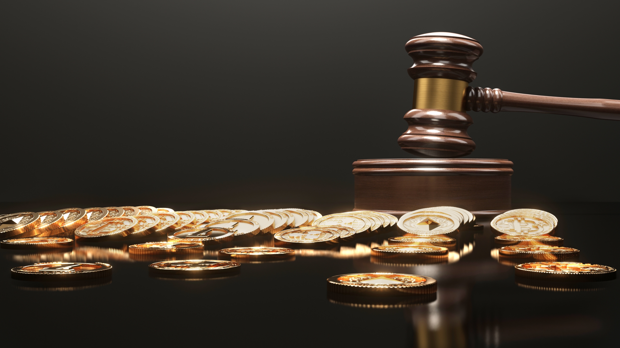 Judge,Gavel,And,Bitcoin,Coins,Concept,On,Black,Background.,Bitcoin